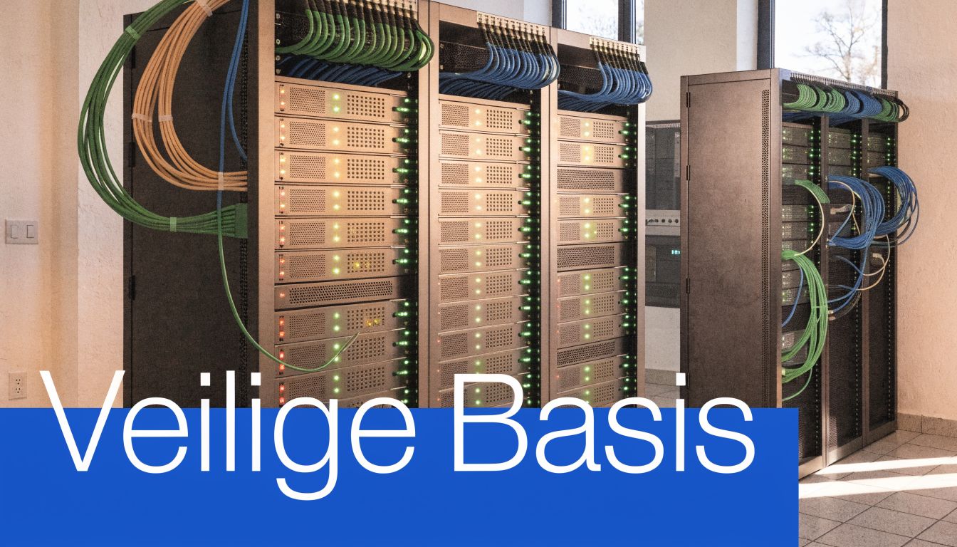 Een serverruimte met meerdere racks vol computerapparatuur en kleurrijke netwerkkabels in een modern datacenter.