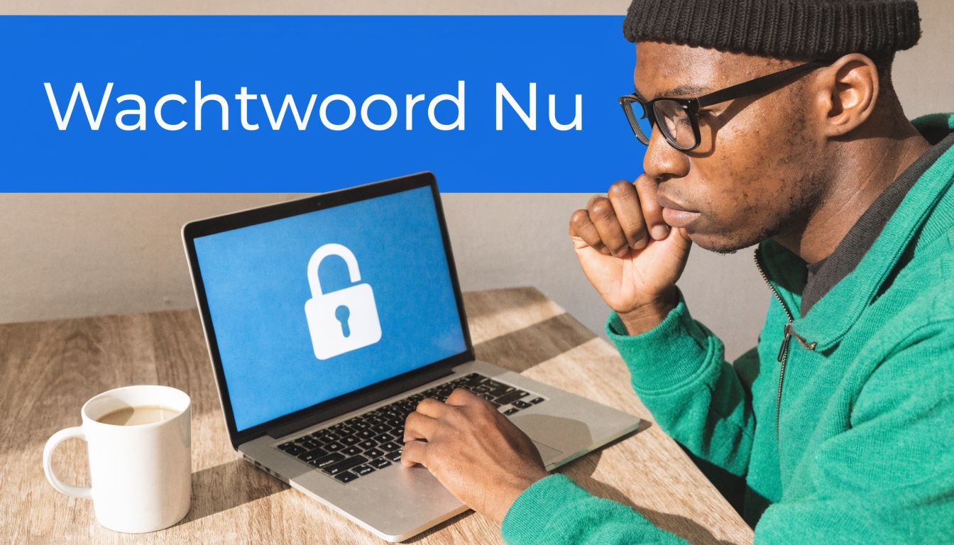 Een man met bril en muts die gefocust naar zijn laptop kijkt met een sloticoon op het scherm.
